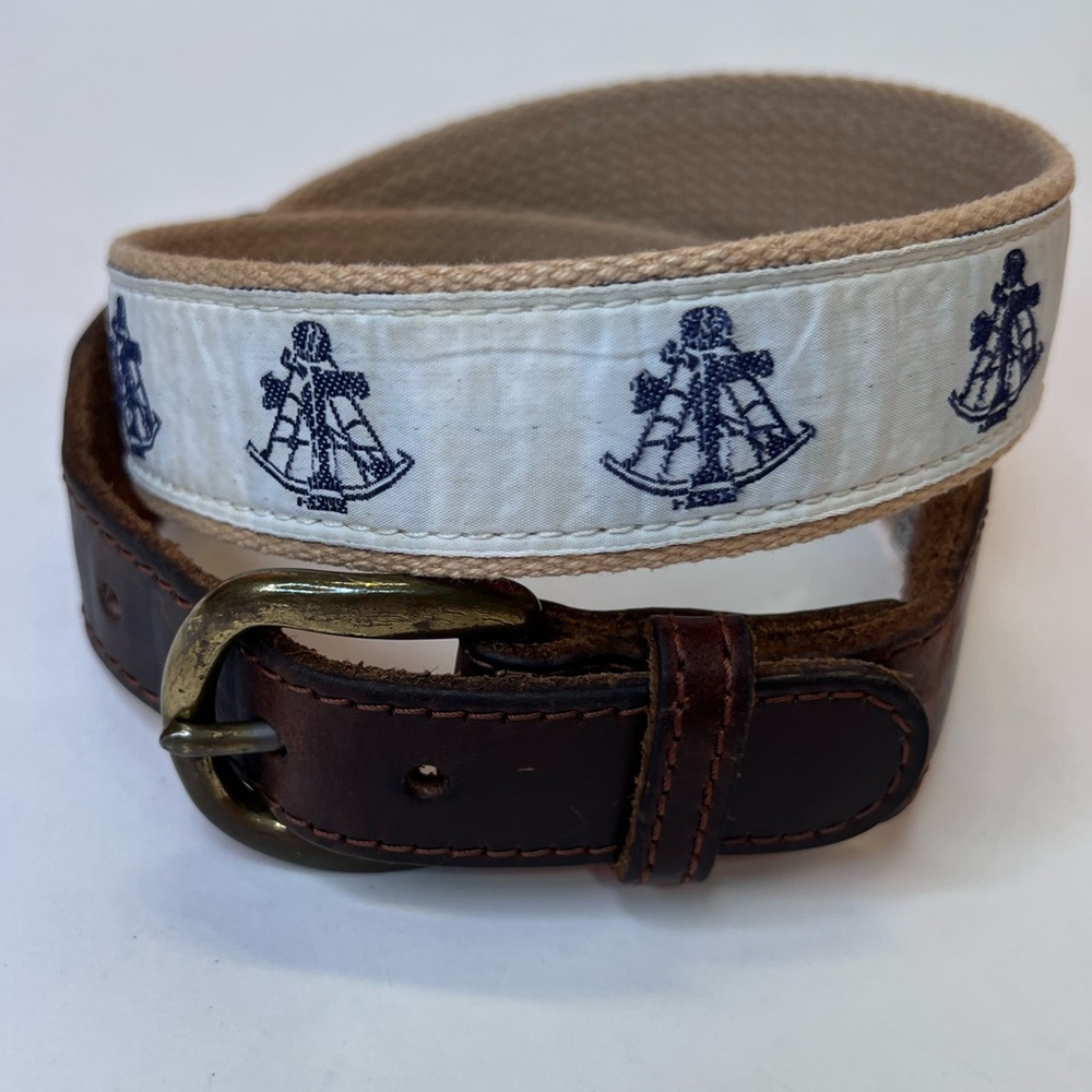 Yachtwear Research Inc Sextant Ribbon & Leather Brass Boating Belt Size 28